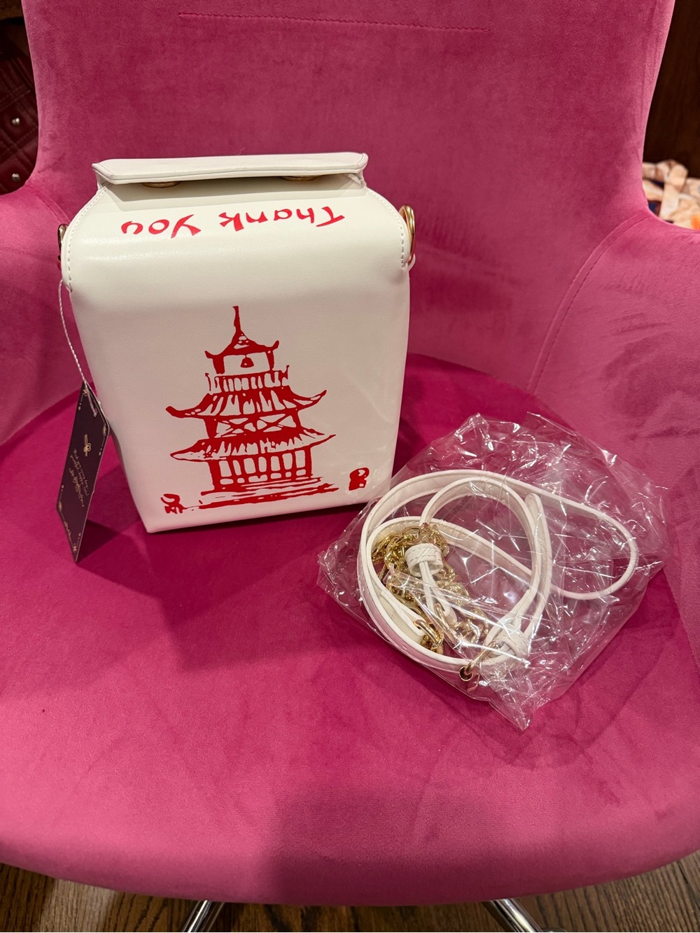 Chinese takeout Crossbody Bag with Red Pagoda Art